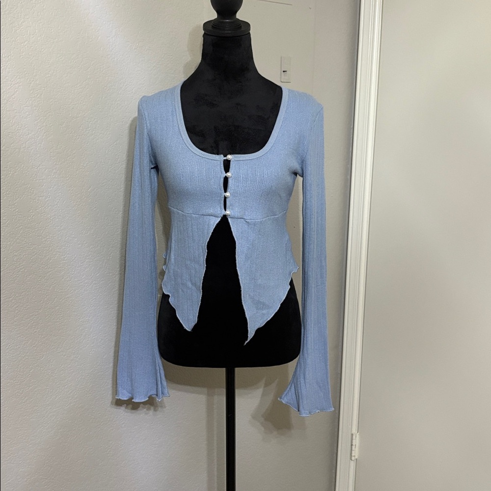 Edikted Light Blue Button-Up Blouse
